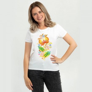 Футболка жіноча Вишиванка петриківський розпис біла - DTF11502 Футболка жіноча Вишиванка петриківський розпис біла - DTF11502