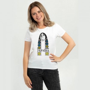 Футболка жіноча Вишиванка дівчина Україна біла - DTF11502 Футболка жіноча Вишиванка дівчина Україна біла - DTF11502