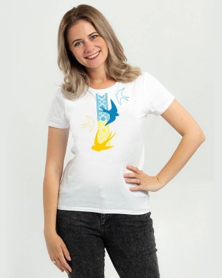 Футболка жіноча Вишиванка Ластівки біла - DTF11502