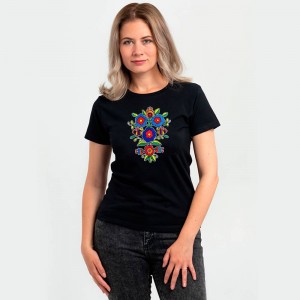 Футболка жіноча Вишиванка квіти чорна - DTF11502 Футболка жіноча Вишиванка квіти чорна - DTF11502