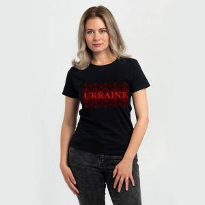 Футболка жіноча Вишиванка Ukraine чорна - DTF11502 Футболка жіноча Вишиванка Ukraine чорна - DTF11502