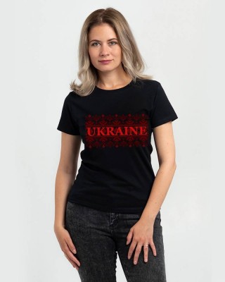 Футболка жіноча Вишиванка Ukraine чорна - DTF11502 Футболка жіноча Вишиванка Ukraine чорна - DTF11502