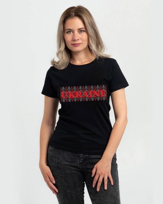 Футболка жіноча Вишиванка орнамент Ukraine чорна - DTF11502